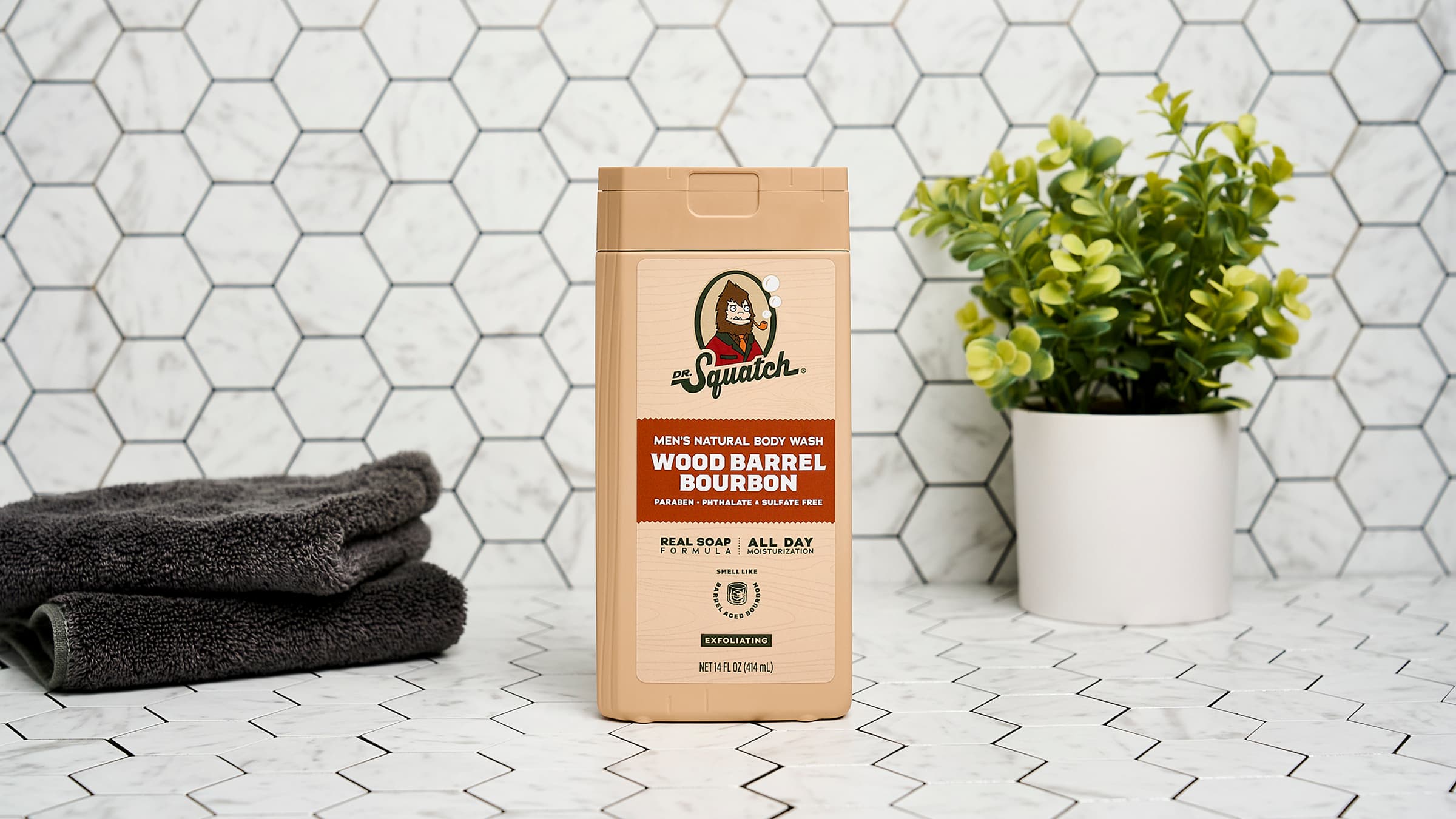 Lifestyle photo featuring Dr. Squatch Body Wash 3-Pack gift set